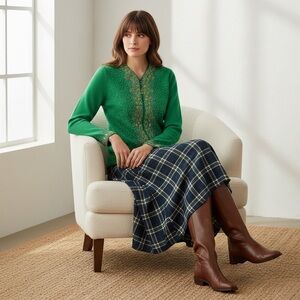 Jung Ho Jin Heavily Beaded Sweater Green Size M